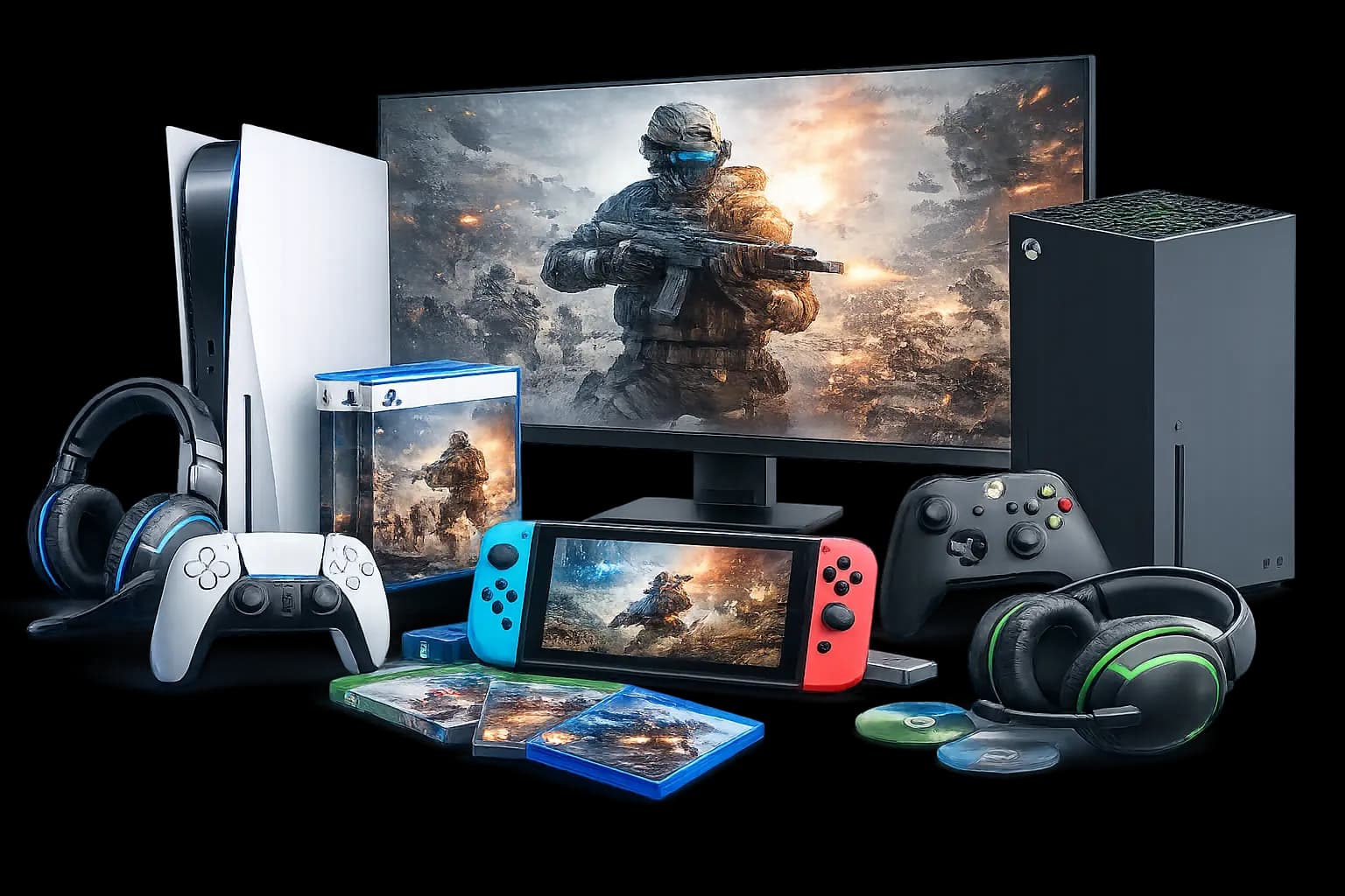 Console di gioco con controller e videogiochi